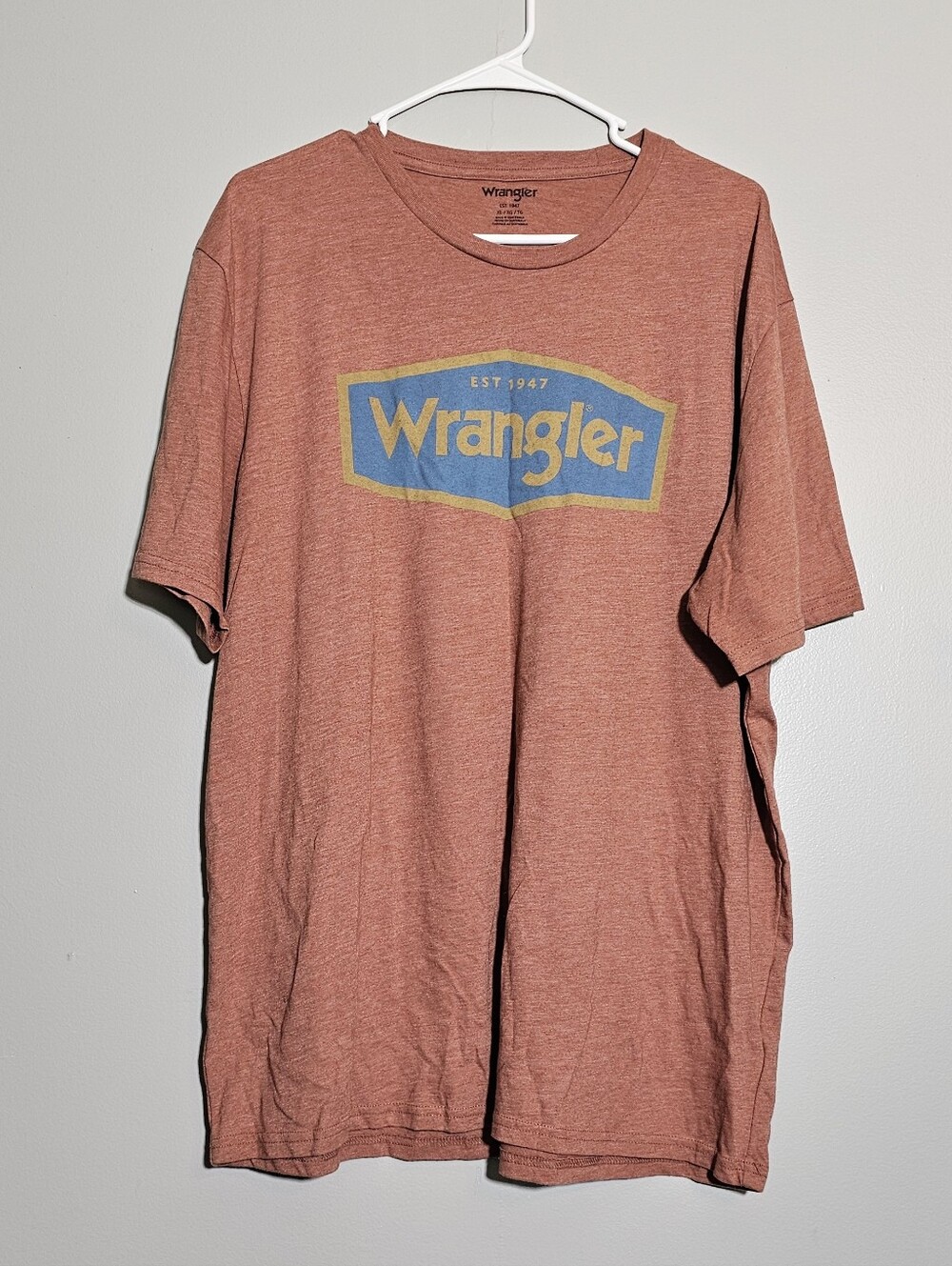 Wrangler Men's Heather Rust Short Sleeve Tee with Blue Logo